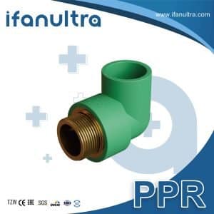 A Green PPR Transition Elbow (PP Socket X Din 2999 Thread)