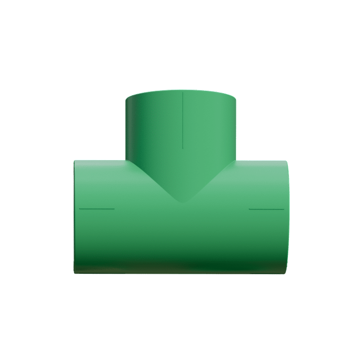PPR equal tee molded socket fitting used for branch connections in a PPR hot and cold water system