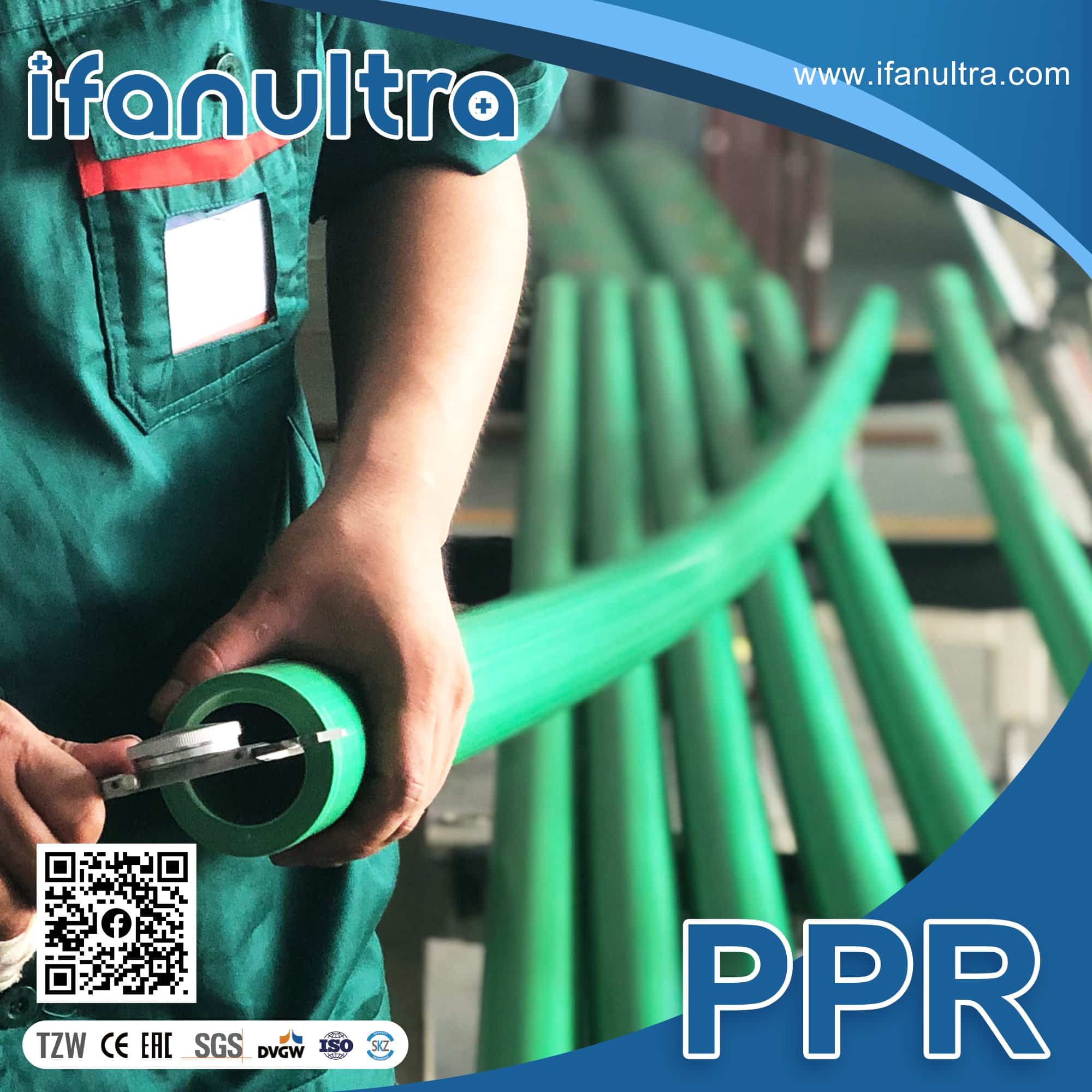 Batch of PPR pipe undergoing dimensional and wall-thickness quality inspection