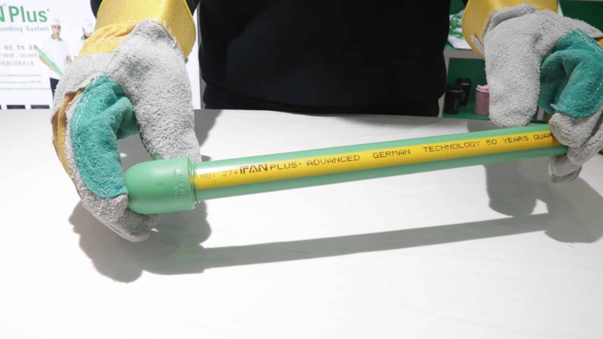 A completed PPR heat-fusion joint made after a clean square pipe cut