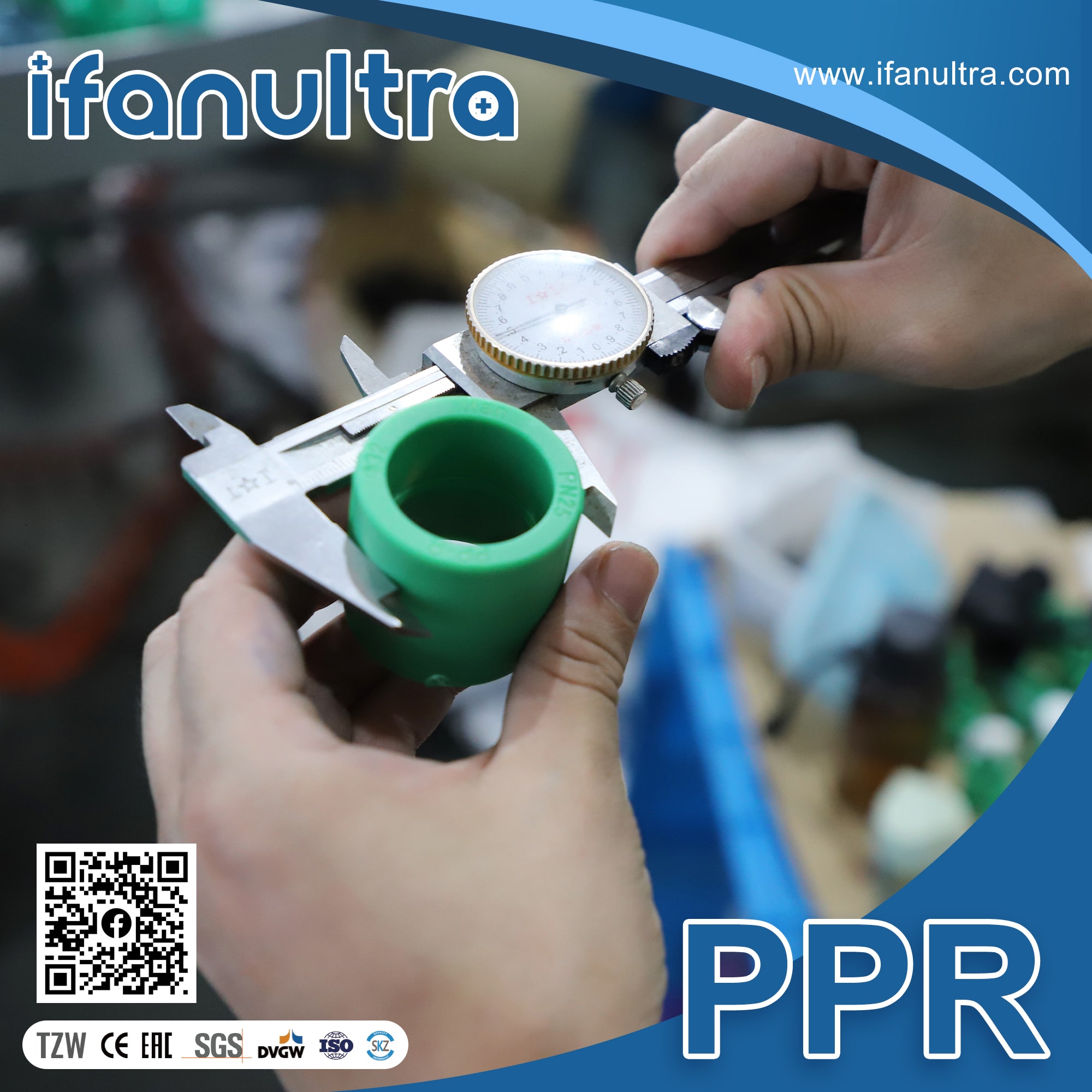 PPR moulded part quality inspection station where dimensions are verified before packing