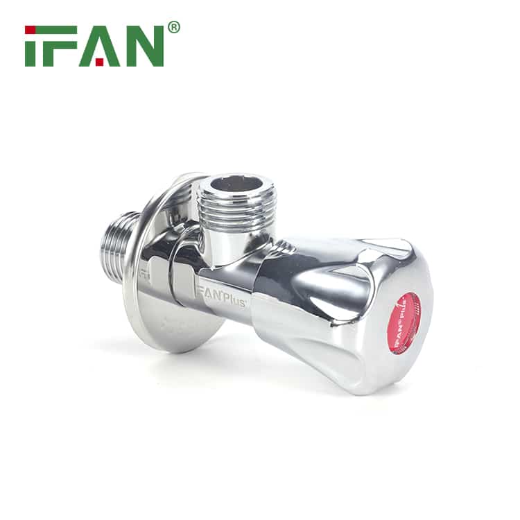 Brass angle valve of the type used at PPR-to-metal transitions and fixture connections in a plumbing system