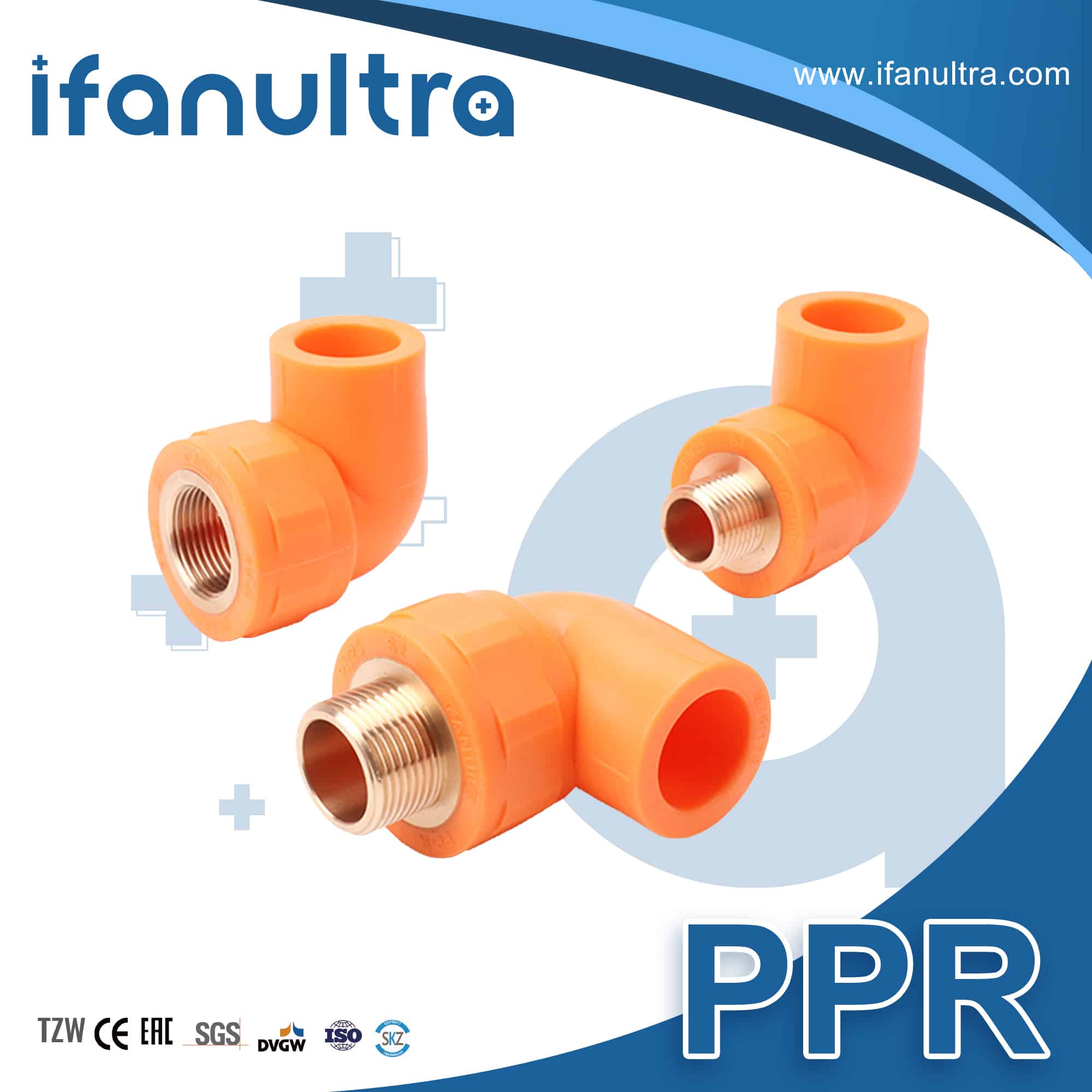 IFANULTRA PPR pipe and fittings laid out together, the size and class mix a first purchase order has to specify