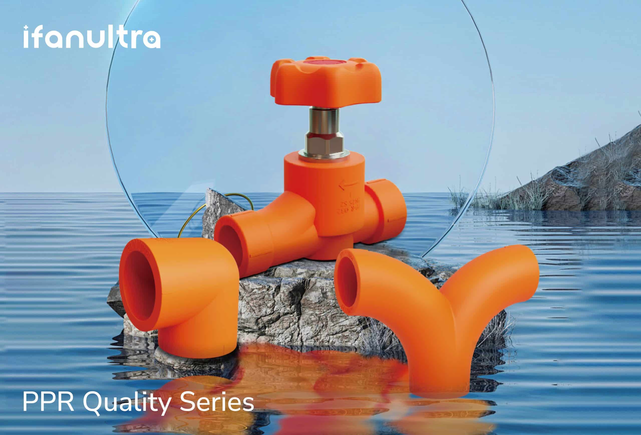 IFANULTRA branded PPR pipe and fittings product range on an orange product cover