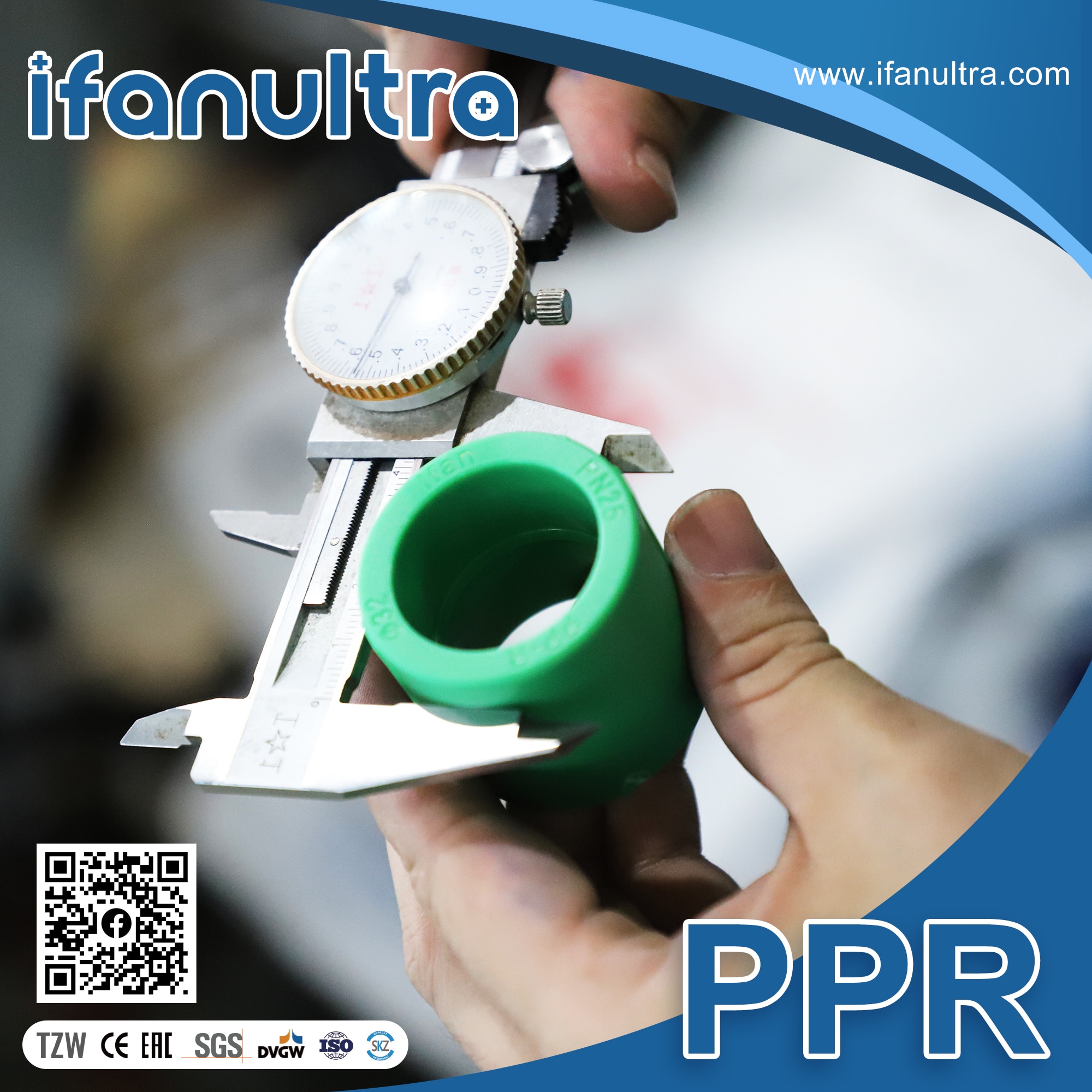 PPR fitting being checked at a factory quality control station before packing